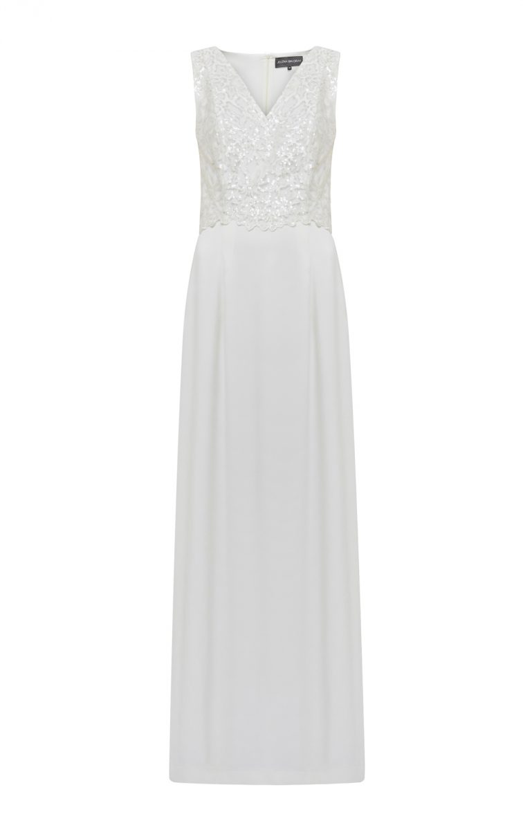Fitted embroidered sequin gown Front