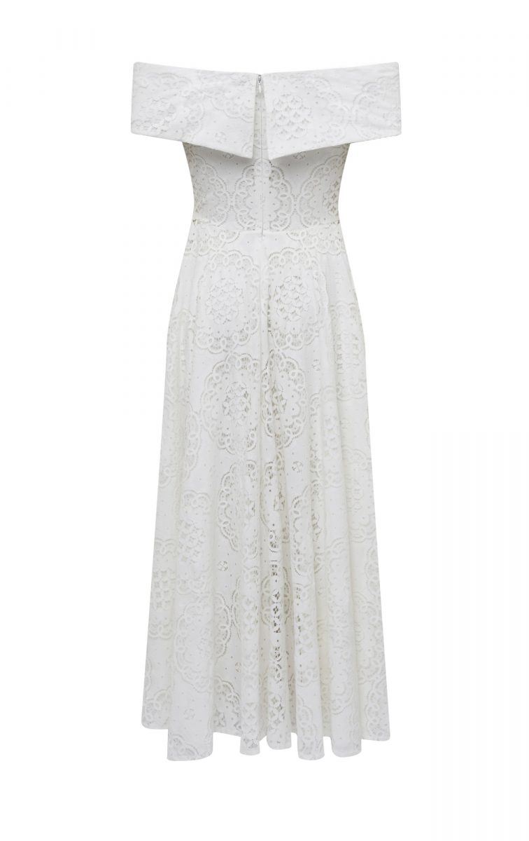 Poppy spanish lace off shoulder dress Back White